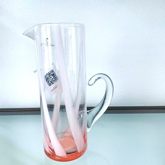 Di Murano ALESSANDRO COPPOLA Glass Pitcher 34oz Pink & White Stripe Italy NEW - Picture 13 of 14